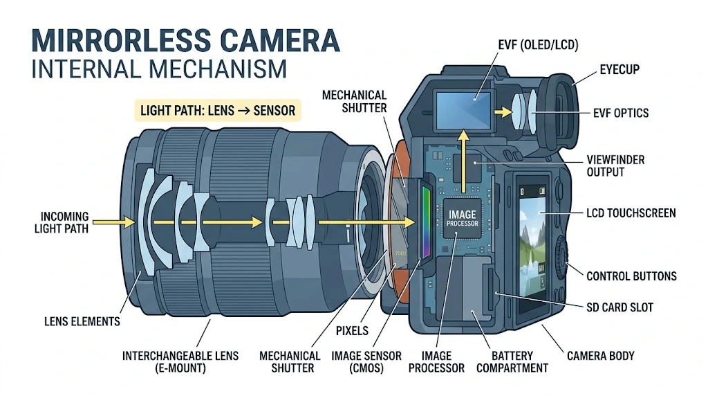 how a mirrorless camera works
