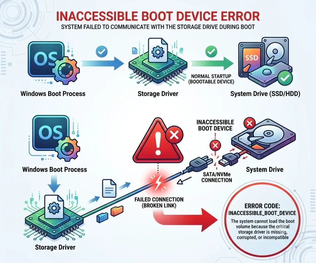 inaccessible boot device error diagram
