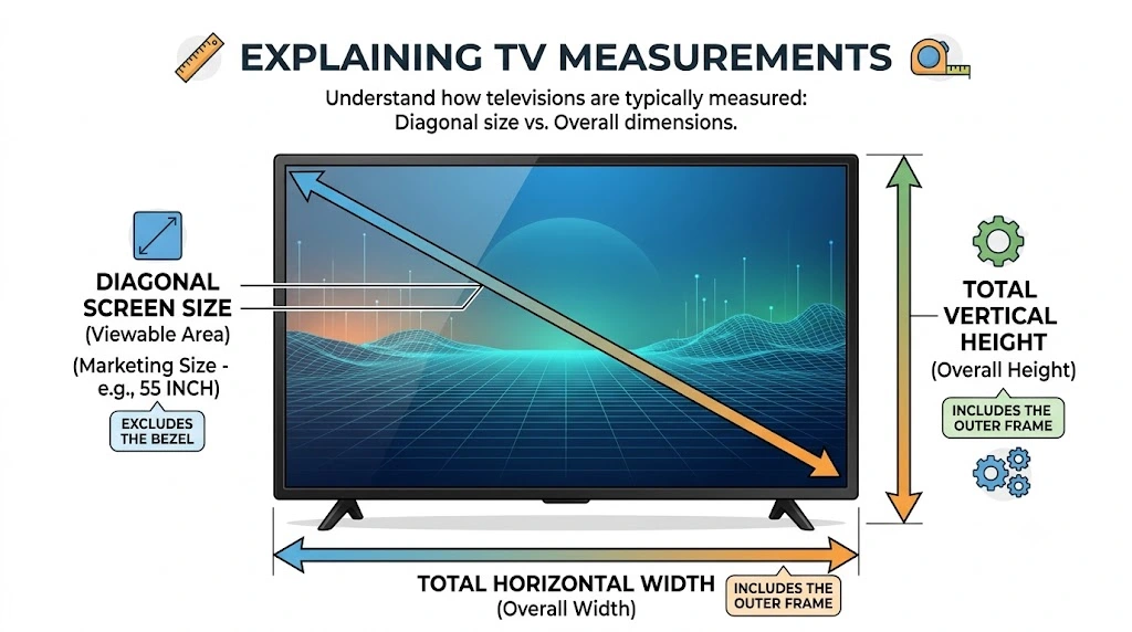 How to Measure a TV: The Right Way to Find Screen Size, Width, Height, and Depth 2 tv diagonal vs width measurement